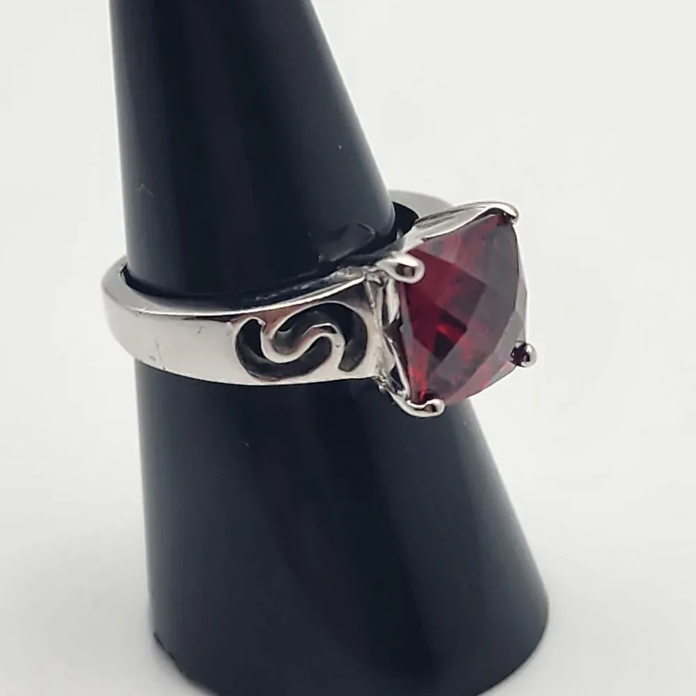 Silver Tone & Red Crystal Ring (8)